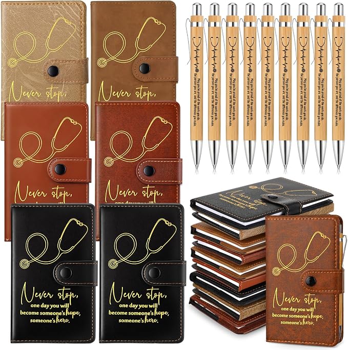 Yexiya 20 Set CNA Week Appreciation Gifts Set A6 Leather Journal with Ballpoint Pens Notebook Bulk for Doctor, Nursing, Certified Medical Assistant, Healthcare Clinical Intern Gifts