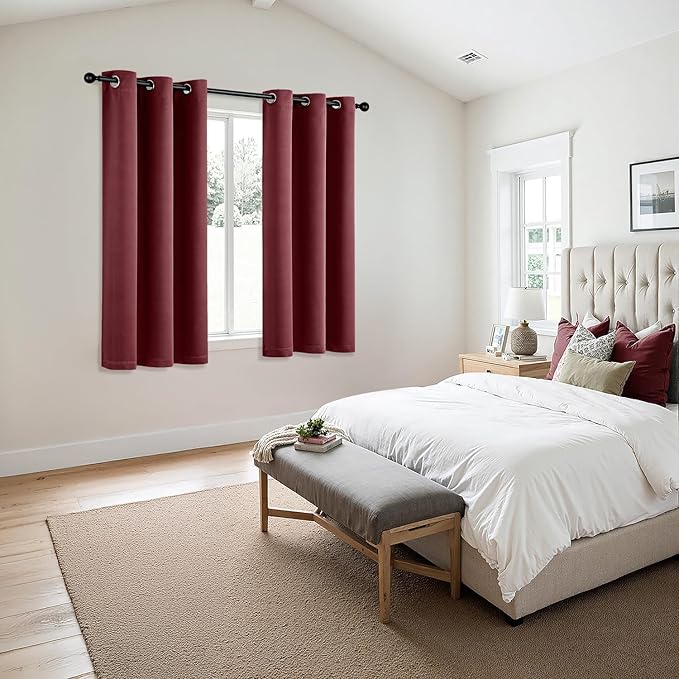 MIULEE Blackout Curtains for Bedroom Living Room 2 Panels, Thermal Insulated Room Darkening Drapes Grommet Noise Reducing Light Blocking Window Treatments 45 Inches Long 40x45 Inch Burgundy Red