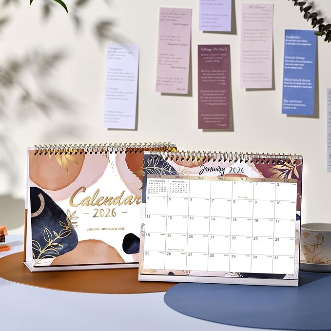 2026 Desk Calendar - Standing Flip 2026 Desktop Calendar from Jan 2026 - Dec 2026, 10" x 8.3", Memo Pages, Stand up Desk Calendar with Strong Twin-Wire Binding, Blank Blocks, Premium Paper