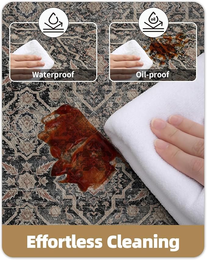 Color&Geometry Kitchen Floor Mat 24x59 Faded Vintage Anti Fatigue, Black | 0.4in Cushion Standing Mat For Cooking/Working/Laundry, Boho Decor, Non Slip PVC Kitchen Rug, Oil/Water Proof, Anti Slip