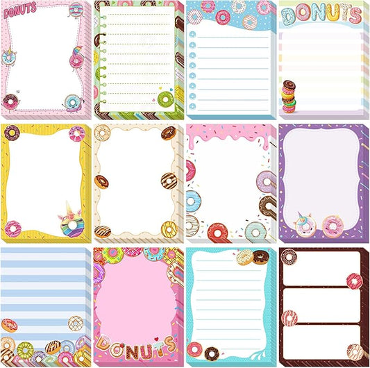 12 Pieces Cute Sticky Notes Gifts Donuts Sticky Notes Donut Party Favors 3x4 Inch Fun Kawaii Adhesive Notepads Cartoon Memo to Do List for Birthday Return Gifts Reward Office Home Supplies
