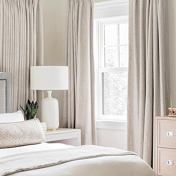 MIULEE 100% Blackout Linen Textured Curtains for Bedroom Solid Thermal Insulated Ivory Grommet Room Darkening Curtains & Drapes Luxury Decor for Living Room 52 x 96 Inch (2 Panels)
