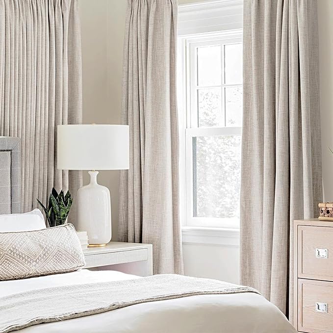 MIULEE 100% Blackout Linen Textured Curtains for Bedroom Solid Thermal Insulated Ivory Grommet Room Darkening Curtains & Drapes Luxury Decor for Living Room 52 x 84 Inch (2 Panels)