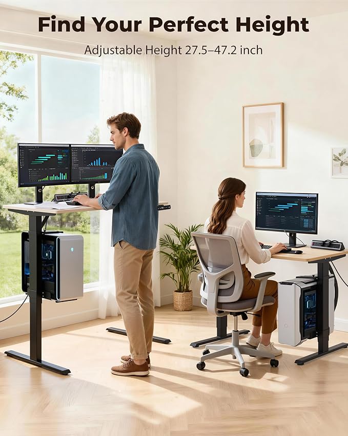 TOPSKY Dual Motor Electric Standing Desk Frame, Height Adjustable Sit Stand Base for Home Office, Fits Table Tops up to 70.8 x 31.5 Inch, 225 lb Capacity (Black, with CPU Stand)