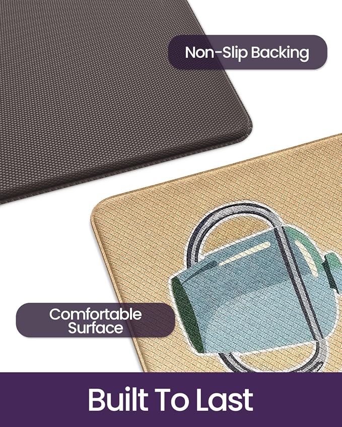 DEXI Kitchen Mats for Floor, 23x59, Cushioned Standing Mat Anti Fatigue, Wide Waterproof Comfort Farmhouse Padded for Laundry Room Office, Beige/Black