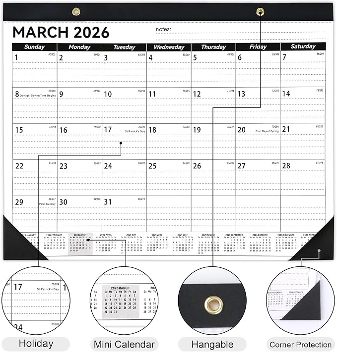 Desk Calendar 2026-2027, 14" X 11" Desktop Calendar 2026-2027, 18 Months Calander Runs from Mar. 2026 to Aug. 2027, Academic Monthly Planner for Home School Office (White and Black)