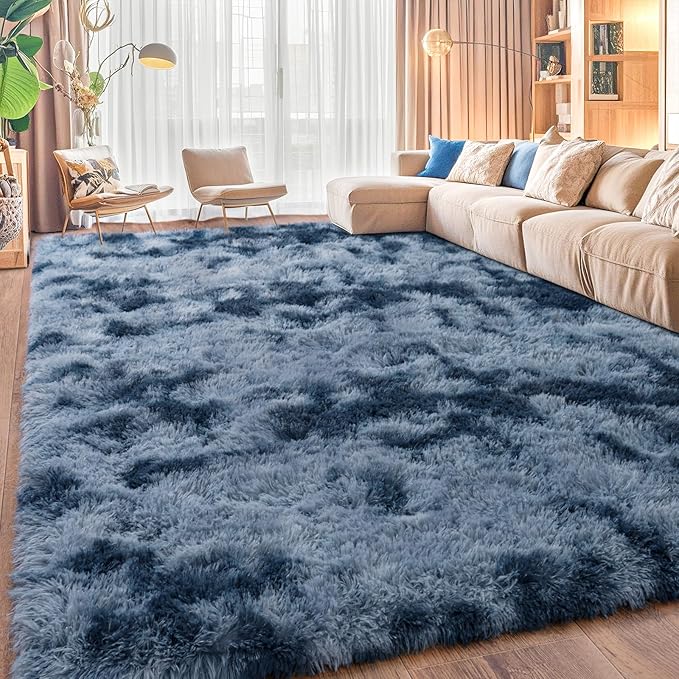 Upgrade Non-Slip Plush Rugs for Living Room, Soft Shaggy Carpets for Living Room, Fuzzy Rugs for Kids' Room, Perfect Decor for Modern Home New Blue Grey 6x9Feet