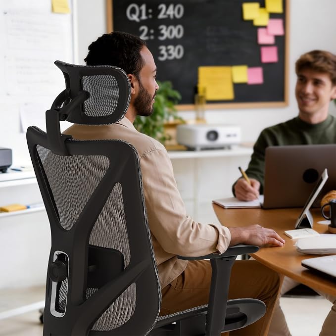 ELABEST T23 Ergonomic Mesh Office Chair, High Back Computer Desk Chair, Breathable AirMesh with Dual-Move Lumbar Support, 3D Armrests & Headrest, Tilt Lock,Big and Tall for Home Office(Graphite)