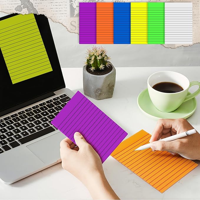 Yinder 6 Pack 180 Sheets Pastel Transparent Sticky Notes Translucent Clear Lined Self-Stick Note, Back to School Gifts for Bible Tabs, Book Tabs, School Supplies, Office, 4 x 6'' (Bright Color)