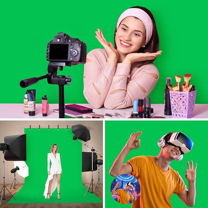 Green Screen Backdrop with Stand, 6.5x5ft Portable Greenscreen Background with Stand, T-Shape Green Screen Stand kit with 6 Spring Clamps, Sandbag, Carry Bag for Zoom, Video