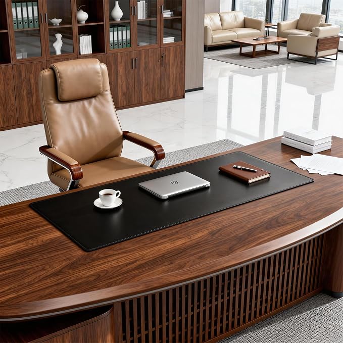 POCHAR Vegan Leather Desk Mat 31" x 16" - Desk Pad Protector for Desktop | Non-Slip PU Leather Dual-Sided Office Desk Blotter for Laptop Mouse Keyboard - Waterproof Writing Signing Pad, Black