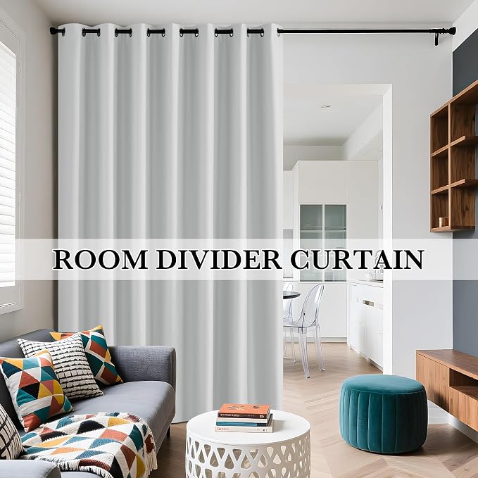 RYB HOME White 100% Blackout Curtains for Bedroom, Wide Thermal Insulated Privacy Curtains for Sliding Glass Doors/Patio Door/Living Room/Open Closet, Room Divider Panel, W70 x L84, 1 Panel