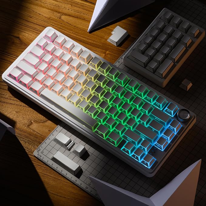 XVX White Shine Through Keycaps, PBT Keyboard Keycaps Cherry Profile, Custom Side Printed Keycap Sets Suitable for 60% 65% 75% 80% 100% Mechanical Keyboard