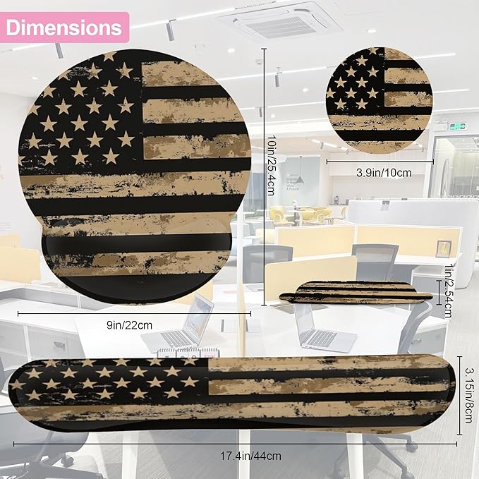 Retro Flag Ergonomic Wrist Support Keyboard Mouse Wrist Rest Set, Computer Office Comfortable Wrist Rest for Mouse Easy Typing