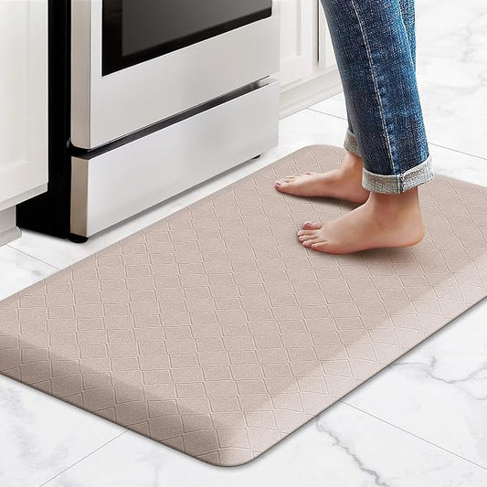 HappyTrends Kitchen Runner Rugs Anti-Fatigue mats - 4/5 Inch Thick Non Slip Waterproof Ergonomic Comfort Mat for Kitchen, Floor Office, Sink, Laundry (17.3"x 28",Khaki)