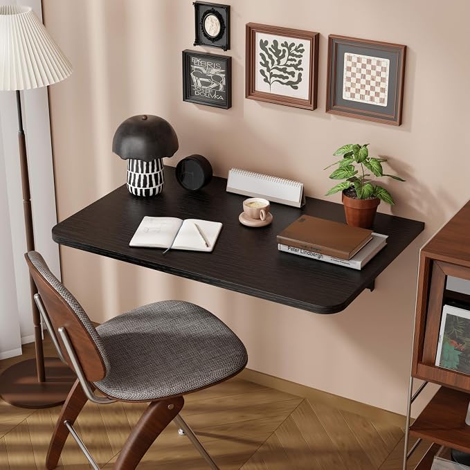 Dogsky Wall Mounted Folding Table (24x15.7 in) - 100LB Capacity Heavy Duty Wall Floating Desk, Space-Saving Workbench for Home Office, Laundry Room & Kitchen, Black