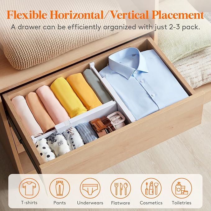 Lifewit 20 Pack Upgrade Drawer Dividers for Clothes, 4" High 11-17" Adjustable Dresser Drawer Organizers, Expandable White Plastic Drawer Separators for Kitchen, Nursery, Office Organization & Storage