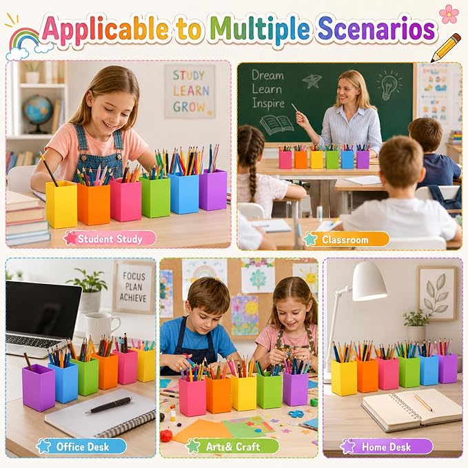gisgfim 6 Pcs Colorful Acrylic Pen Holder for Desk Makeup Brush Holder Acrylic Pencil Cup Multipurpose Desktop Stationery Storage Organizer Desk Accessories for Classroom Home School Office Supplies
