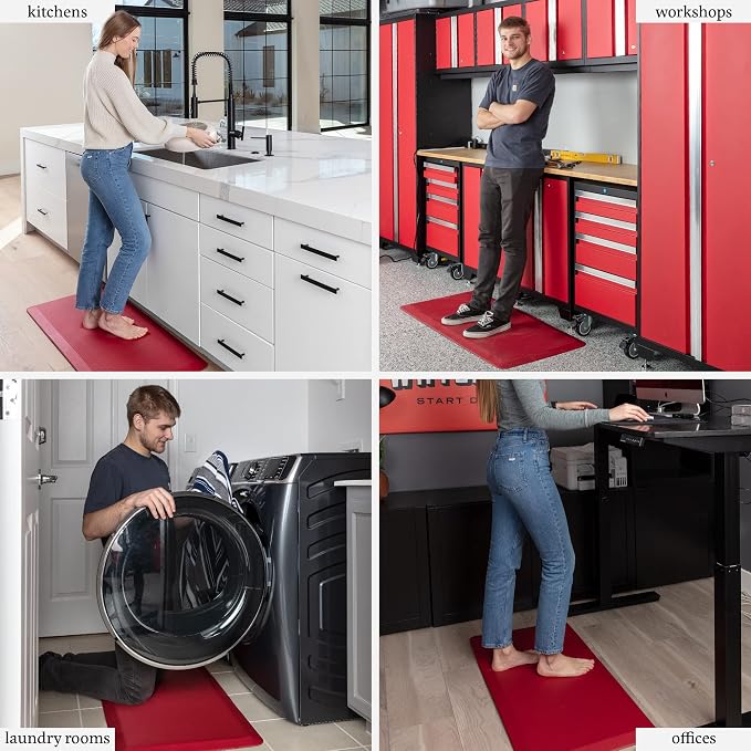 Zulay Home Large 20 x 39 Inch Anti Fatigue Floor Mat - 3/4 Inch Thick Cushioned Kitchen Mats for Standing - Comfortable Padded Floor Mats for Standing Work Desk - Memory Foam Kitchen Mat - Red