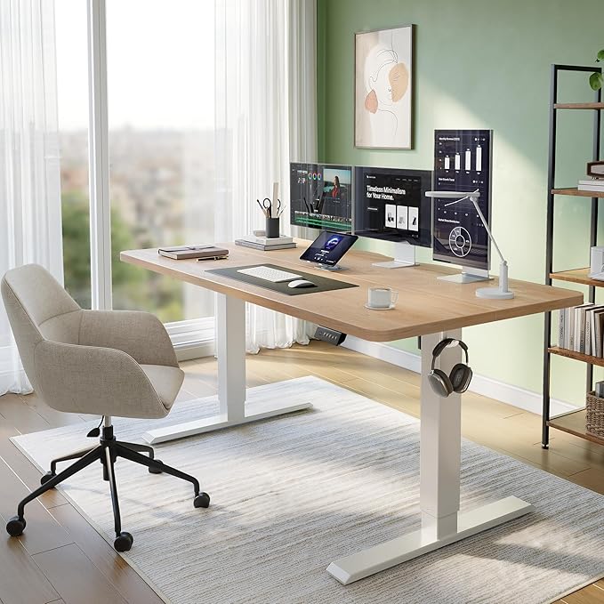 CubiCubi 55 x 24 Standing Desk, Height Adjustable Electric Computer Desk, Sit Stand up Home Office Workstations, Maple