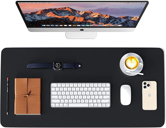 WAYBER Leather Desk Pad Protector, Waterproof Mouse Pad, PU Desk Mat, Office Desk Cover, Desk Writing Mat for Office/Home/Work/Cubicle (Black/Red) 31.5x15.7in