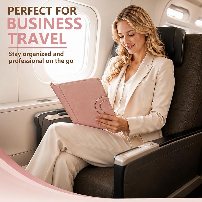 Darolin Vegan Leather Padfolio Portfolio with Handle, Zipper -Rosegold | Business Portfolio Organizer for Meetings, Interviews, Travel, Resume, Clipboard Fits A4, Letter Size, Padfolio for Men Women