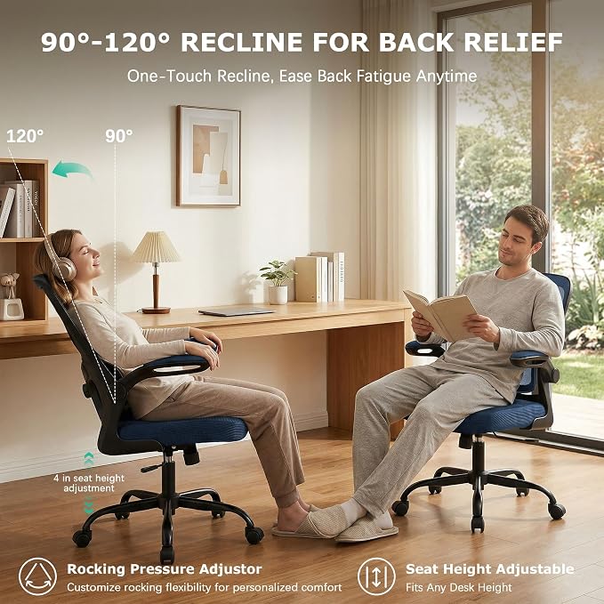 AreShark Office Chair Ergonomic Desk Chairs with Adjustable Lumbar Support, High Back Breathable Mesh Chair with Wheels& Flip-up Armrests,Rolling Swivel Comfy Task Computer Chair for Home Work Gaming