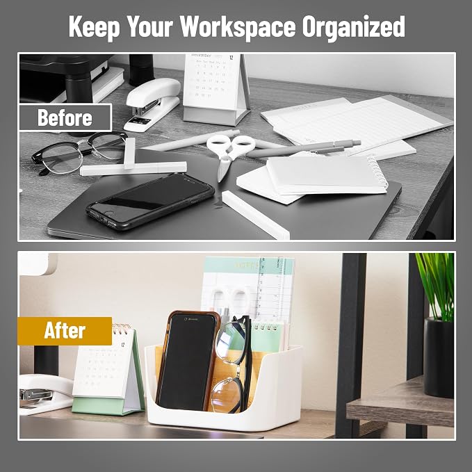 Mind Reader 5-Compartment Desktop Organizer, Adjustable Caddy, Plastic and Wood, White