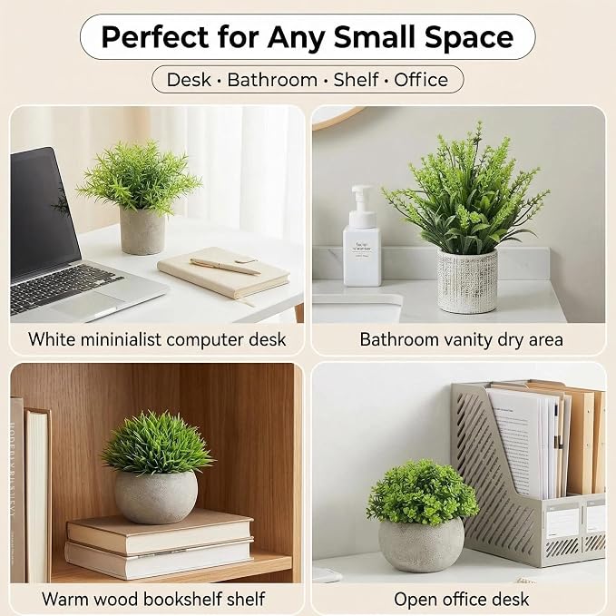 AUUGUU Small Artificial Potted Plants for Desk Decor, Mini Fake Plants for Bathroom, Office Desk Decor, Shelf Home Decor, Realistic Faux Greenery Indoor