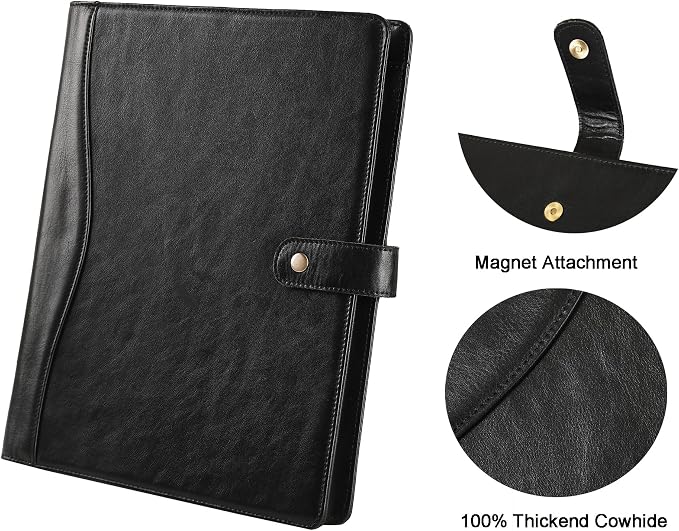 Personalized Leather Padfolio for Men - Business Portfolio with Clipboard, Engraved Legal Pad Folio Folder, A4 Letter Size Ideal Business and Corporate Gifts, Oil Black - Custom