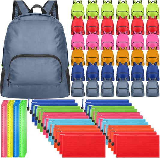 AmazingSpark 24 Set Backpacks Bulk with School Supplies Pencil Pouch Ruler Back Pack Basic Backpack Back to School Supplies Donate Set