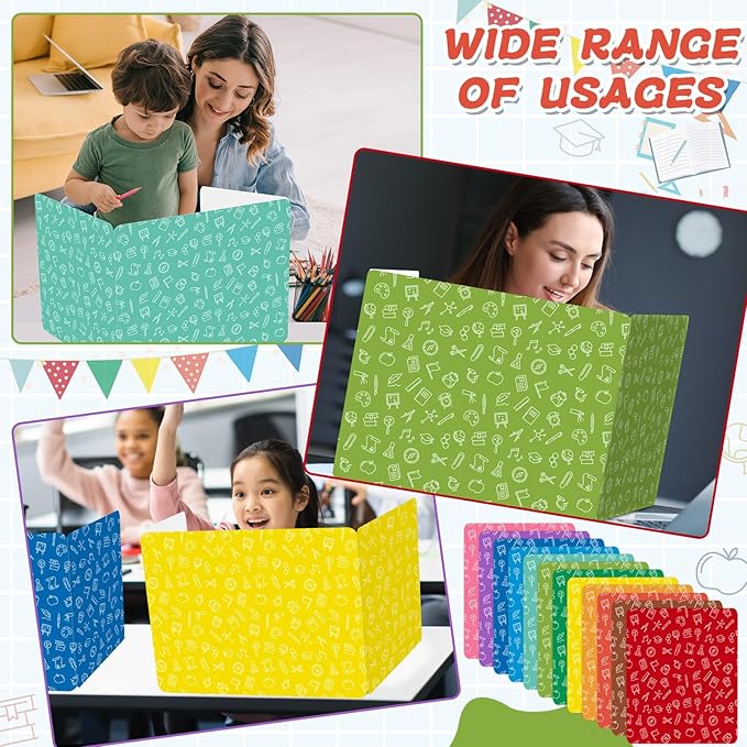gisgfim 24 Pack Privacy Shields for Student in 12 Vibrant Colors Desk Dividers Durable Privacy Folders Testing Divider Shield Study Boards Panel Partition for Classroom Teacher Back to School Supplies