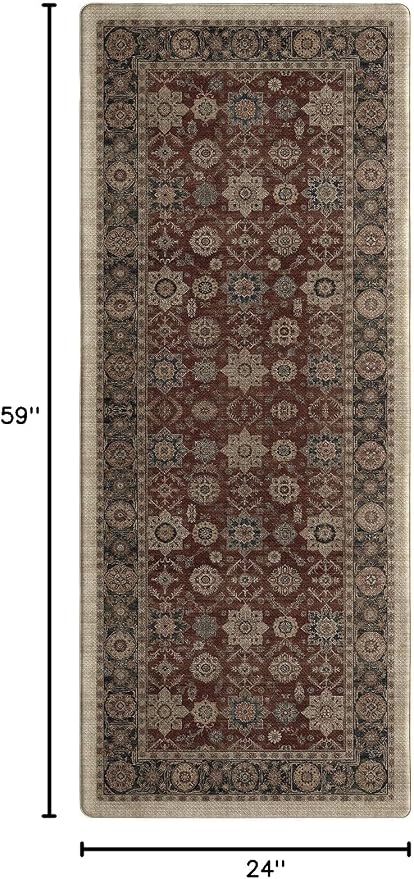 Color&Geometry Kitchen Mat 24x59 Faded Vintage Anti Fatigue, Deep Russet | 0.4in Cushion Standing Mat For Cooking/Working/Laundry, Boho Decor, Non Slip PVC Kitchen Rug, Oil/Water Proof, Anti Slip