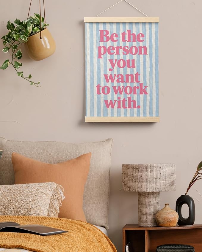 FGFK Inspirational Pink and Blue Office Wall Art Poster Hanger Frame, Be the Person You Want to Work with Motivational Teamwork Canvas Prints Framed Wall Decor for Office Workplace, 12x16 Inch