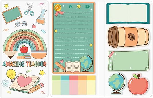 B1ykin Cute Sticky Notes Set - Amazing Teacher Self-Stick Notes Pad, 550 Sheets Writing Memo Pages Sticky Notepad for Teacher Appreciation Gifts, School Office Supplies (Rainbow Teacher)