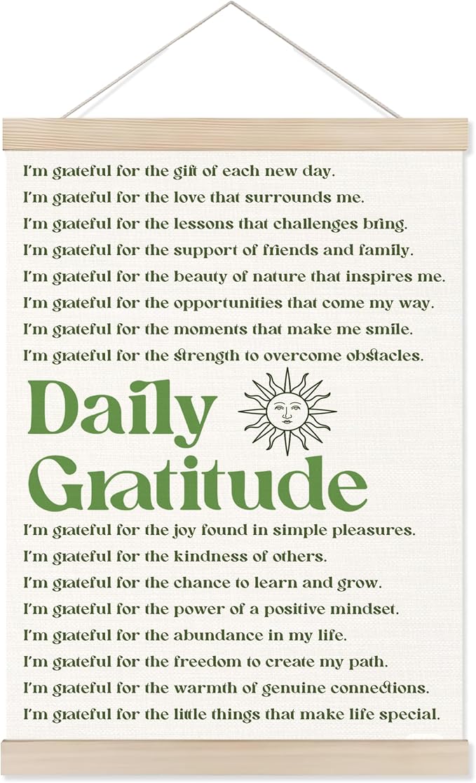 Welshower Vintage Daily Gratitude Positive Affirmations Poster Hanger Frame, Retro Motivational Wall Art Prints Decor for Home Bedroom Dorm Office Yoga Studio Framed, 12x16 Inch（green）