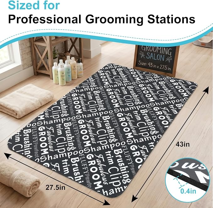 Pet Groomer Antifatigue Standing Mat, 43 x 27 Inch Large Non Slip Cushioned Ergonomic Mat PVC & Foam Pad for Pet Shop Employees, Kitchen Floor, Office Standing Desk, Store Floors, Black