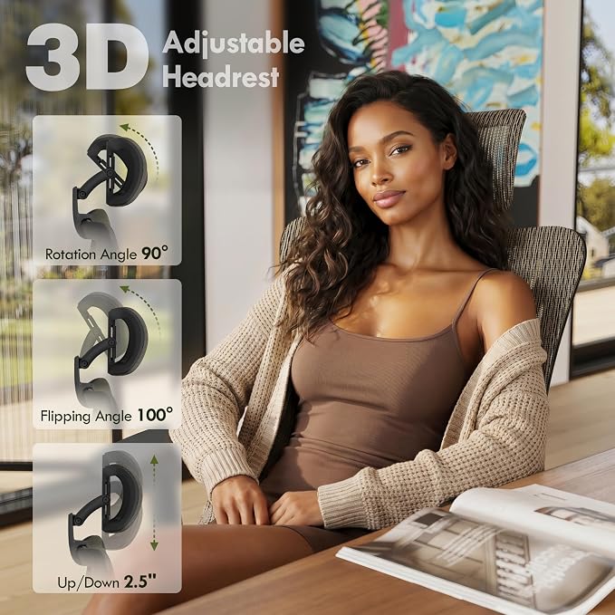 ELABEST T23 Ergonomic Mesh Office Chair, High Back Computer Desk Chair, Breathable AirMesh with Dual-Move Lumbar Support, 3D Armrests & Headrest, Tilt Lock, Big and Tall for Home Office (Mocha)