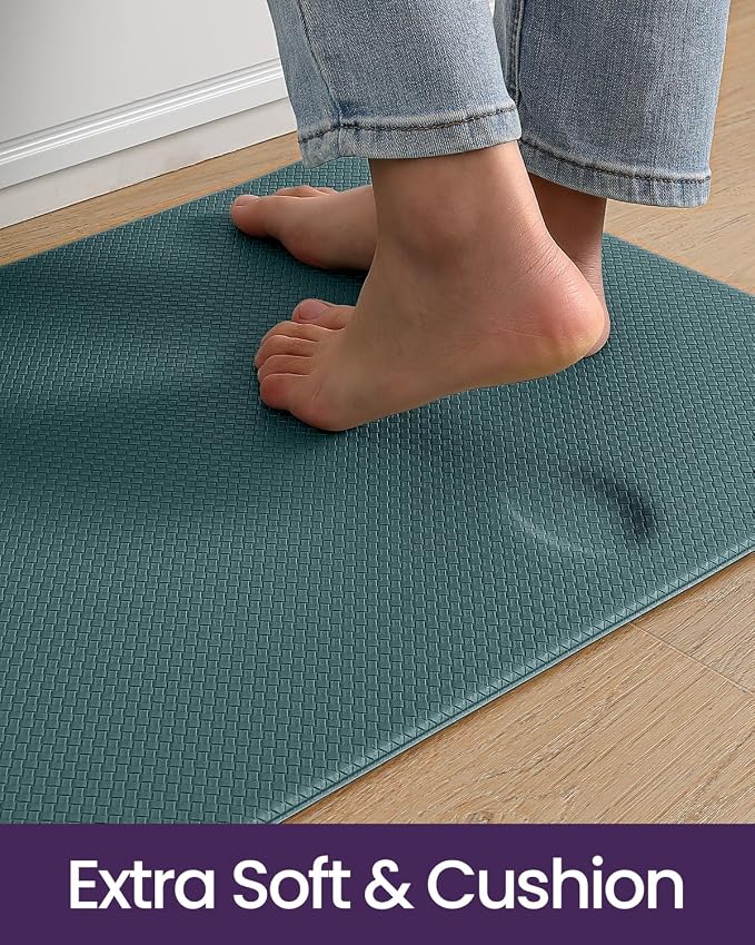 DEXI Kitchen Floor Mats Cushioned Anti Fatigue,17x29+17x59, Standing Runner Rug Waterproof, Comfort Memory Foam Padded for Front Sink Laundry Set of 2, Hunter Green