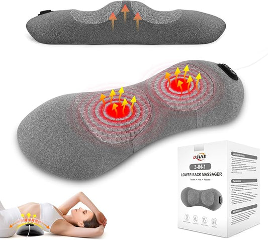 USUIE Electric Lumbar Support Pillow, Lower Back Massager for Pain Relief | Heat & Massage & Smart Traction in One, Ergonomic Memory Foam, Ideal for Sciatica, Back Restore, Use in Car/Office/Home/Chair