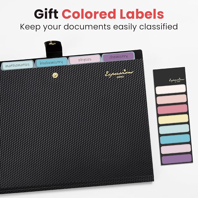 Sooez Accordion File Organizer, Letter Size Expanding File Folder with Labels, 5 Pocket Folders for Document, Portable Paper Bill Receipt Organizer for Home School Office Supplies, A4 Size, Pink