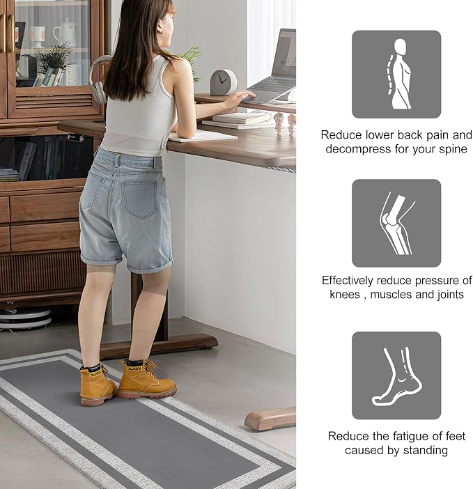 Anti Fatigue Rugs Non Skid Waterproof Floor Mat Cushioned Grey and Gray Farmhouse Comfort Standing Kitchen Mats for Floor, House, Sink, Office 17.3"x47.2"