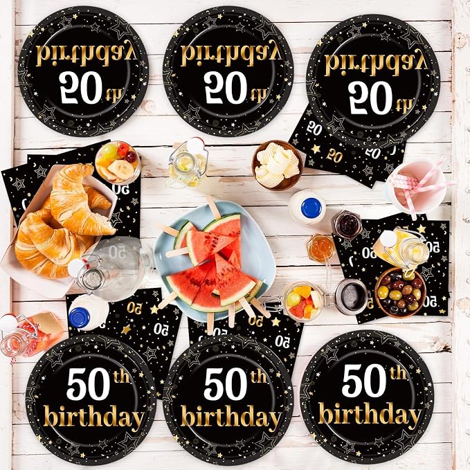 50th Birthday Party Supplies Serves 24 Black and Gold 50 Years Old Party Paper Dessert Plates Napkins Cheers to 50 Years Decorations Tablecloth Set Tableware Kit for Man Retirement Graduation