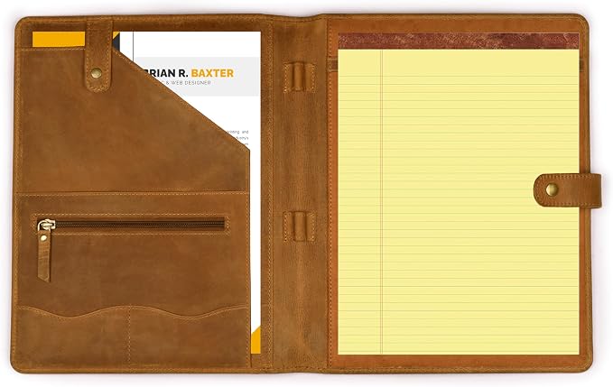 Leather Village Leather Portfolio Organizer - Professional Business Padfolio for Men & Women - Document Card Holder, Resume Folder, Folio for A4/Letter Size Writing Legal Pad- Tan Brown