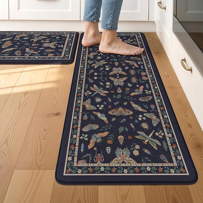 LEEVAN Anti Fatigue Mats for Kitchen Floor Non-Slip, Cushioned Kitchen Mats for Floor 2 Piece, Blue Purple Memory Foam Kitchen Mat Set, Waterproof Ergonomic Standing Mat for Bar, Office,Desk, Laundry