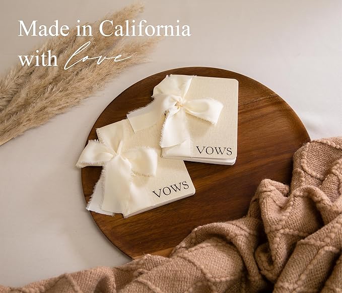 Cream Embossed Slim Vow Books w/Ribbon (Set of 2) - 5.625 x 4 Minimalist Pocket Sized Wedding Ceremony Vow Renewal Speech Notebook Journal