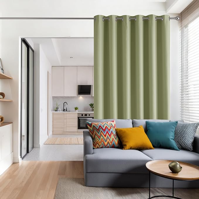 RYB HOME Blackout Thermal Insulated Curtains, Portable Curtain for Sliding Glass Door/Storage/Space Room Divider, Large Window Treatment Room Divider Panel, W80 x L84, Green, 1 Panel
