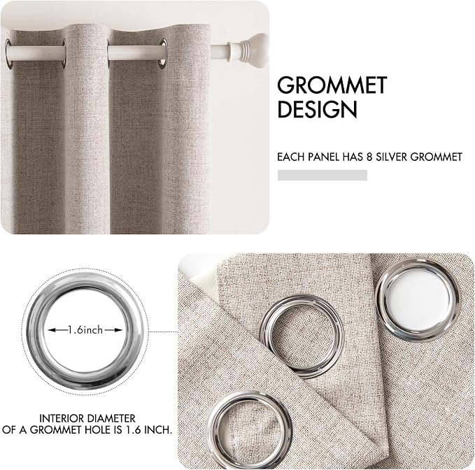 MIULEE Linen Blackout Curtains and Drapes 100% Room Darkening Thermal Insulated Grommet Window Panels with Coating 2 PCs W 42 x L 63 inches Khaki