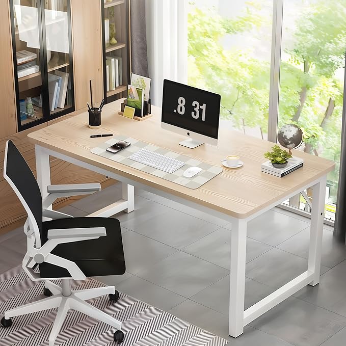 AFIING Leather Desk Mat, 31.5"x12", White Grey | Non-Slip Rubber Base, Easy Clean Surface, Desk Protection, Office & Home