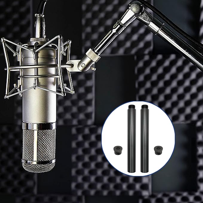 Mic Stand Extension Tube with 3/8" to 5/8" Microphone Extension Pipe Adapter for Mic Booms,Arm Stand 2 Pack